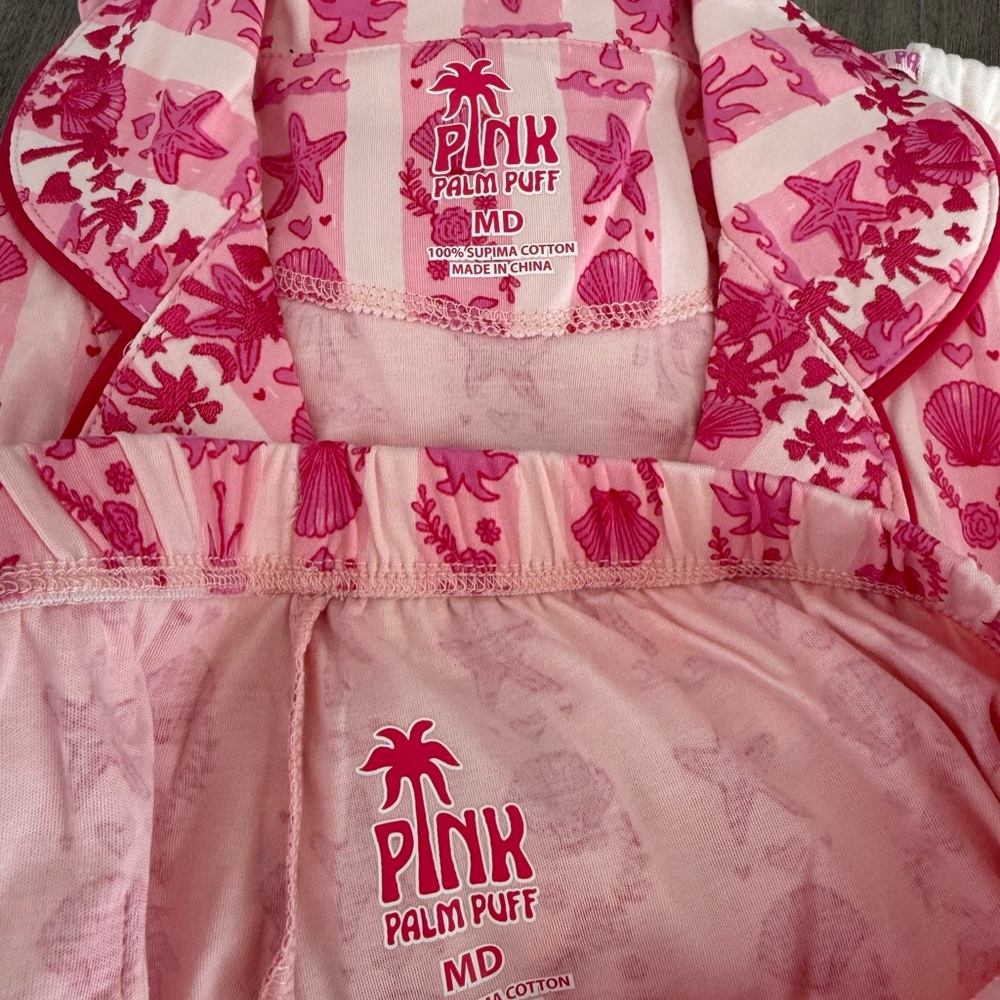 Pink Palm Puff Pajamas in Blush Bay size M - Picture 3 of 6